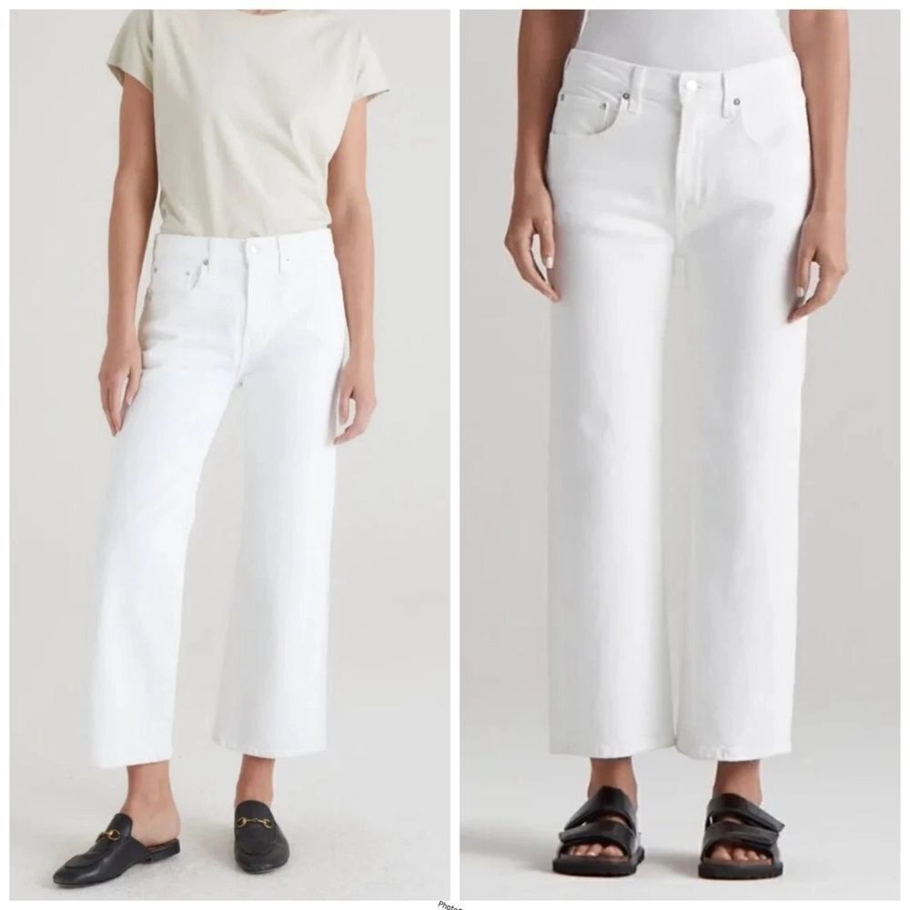 Revolve Edwin MARLI ANKLE Eggshell White Denim Wide Leg Jeans Sz 30